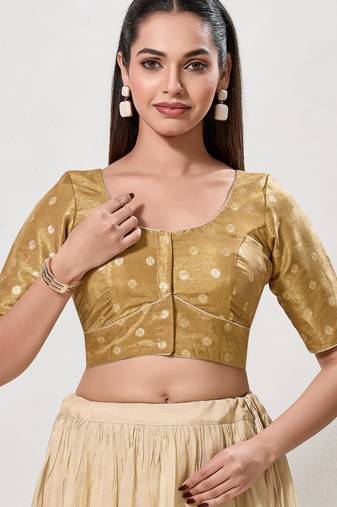 women's tissue padded front open elbow-sleeves saree blouse