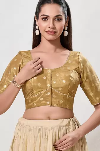 women's tissue padded front open elbow-sleeves saree blouse