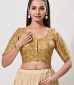 women's tissue padded front open elbow-sleeves saree blouse