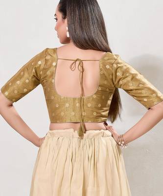 women's tissue padded front open elbow-sleeves saree blouse 2