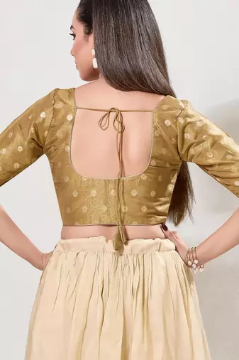 women's tissue padded front open elbow-sleeves saree blouse