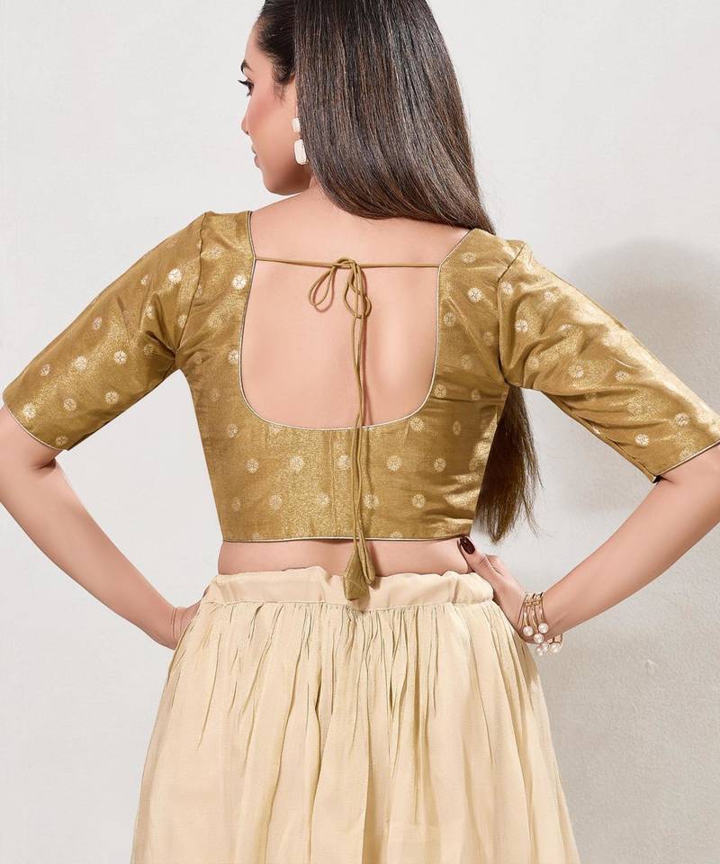 women's tissue padded front open elbow-sleeves saree blouse