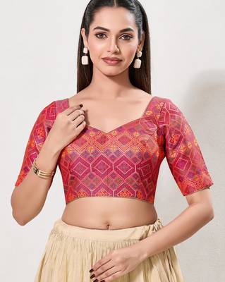 women's brocade padded back open elbow-sleeves saree blouse 1