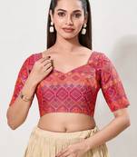 women's brocade padded back open elbow-sleeves saree blouse