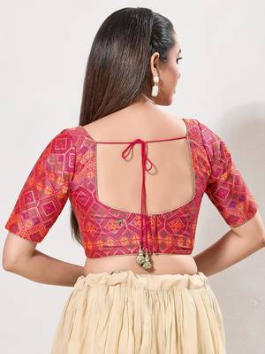 women's brocade padded back open elbow-sleeves saree blouse 2
