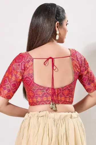 women's brocade padded back open elbow-sleeves saree blouse