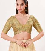 women's brocade padded back open elbow-sleeves saree blouse