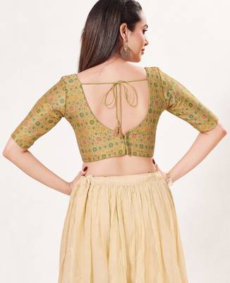 women's brocade padded back open elbow-sleeves saree blouse 2