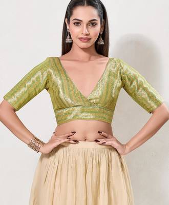 women's brocade padded back open elbow-sleeves saree blouse 1