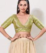 women's brocade padded back open elbow-sleeves saree blouse