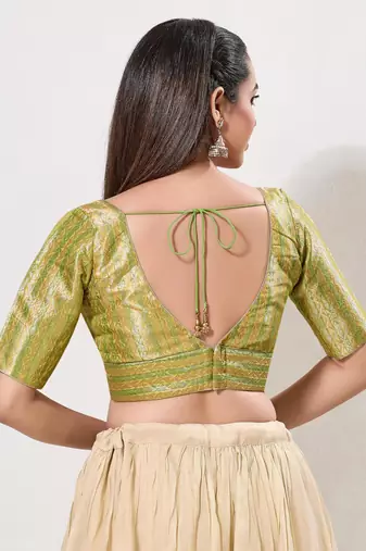 women's brocade padded back open elbow-sleeves saree blouse