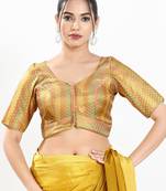 women's brocade padded front open elbow-sleeves saree blouse