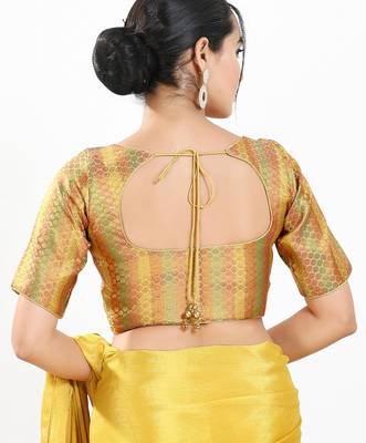 women's brocade padded front open elbow-sleeves saree blouse 2