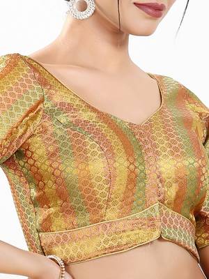 women's brocade padded front open elbow-sleeves saree blouse 3