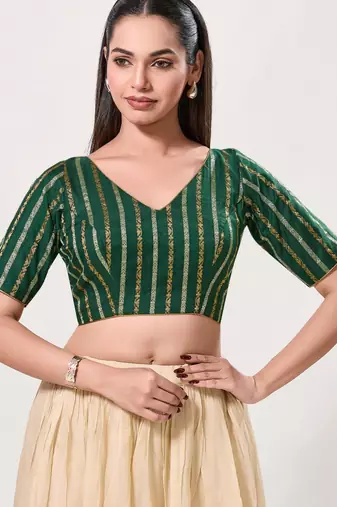 women's cotton padded back open elbow-sleeves saree blouse
