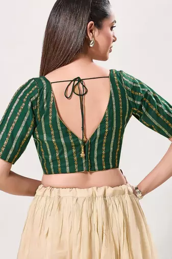 women's cotton padded back open elbow-sleeves saree blouse