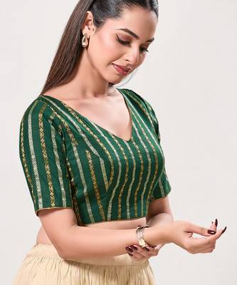 women's cotton padded back open elbow-sleeves saree blouse 3