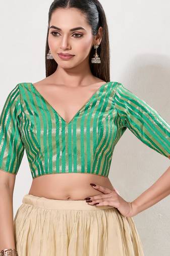 women's cotton padded back open elbow-sleeves saree blouse