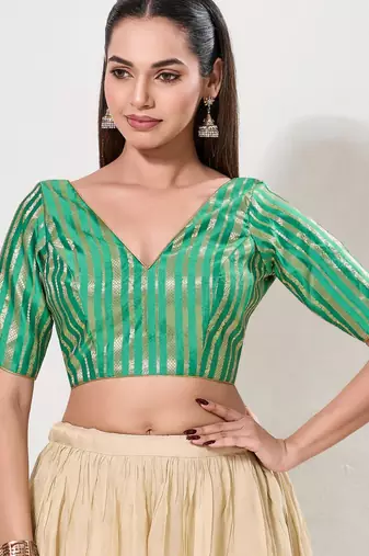 women's cotton padded back open elbow-sleeves saree blouse