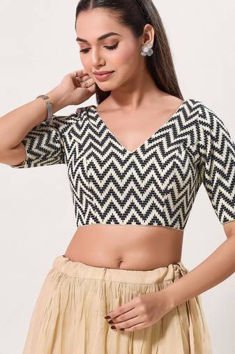women's crocheo padded back-open elbow-length-sleeves saree blouse