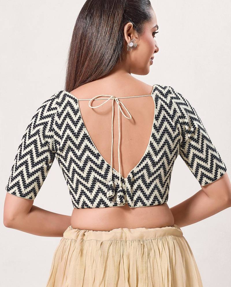 women's crocheo padded back-open elbow-length-sleeves saree blouse