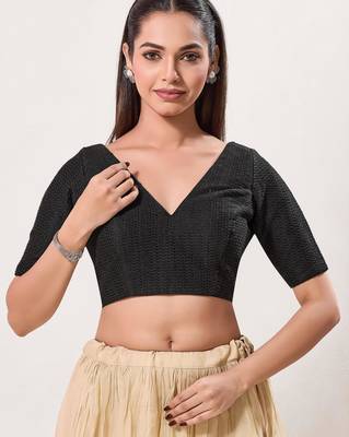 women's crocheo padded back-open elbow-length-sleeves saree blouse 1