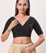 women's crocheo padded back-open elbow-length-sleeves saree blouse