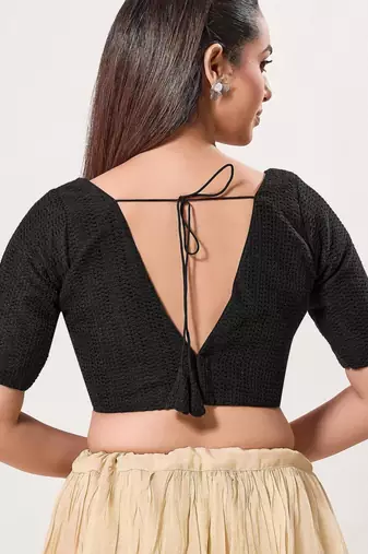 women's crocheo padded back-open elbow-length-sleeves saree blouse