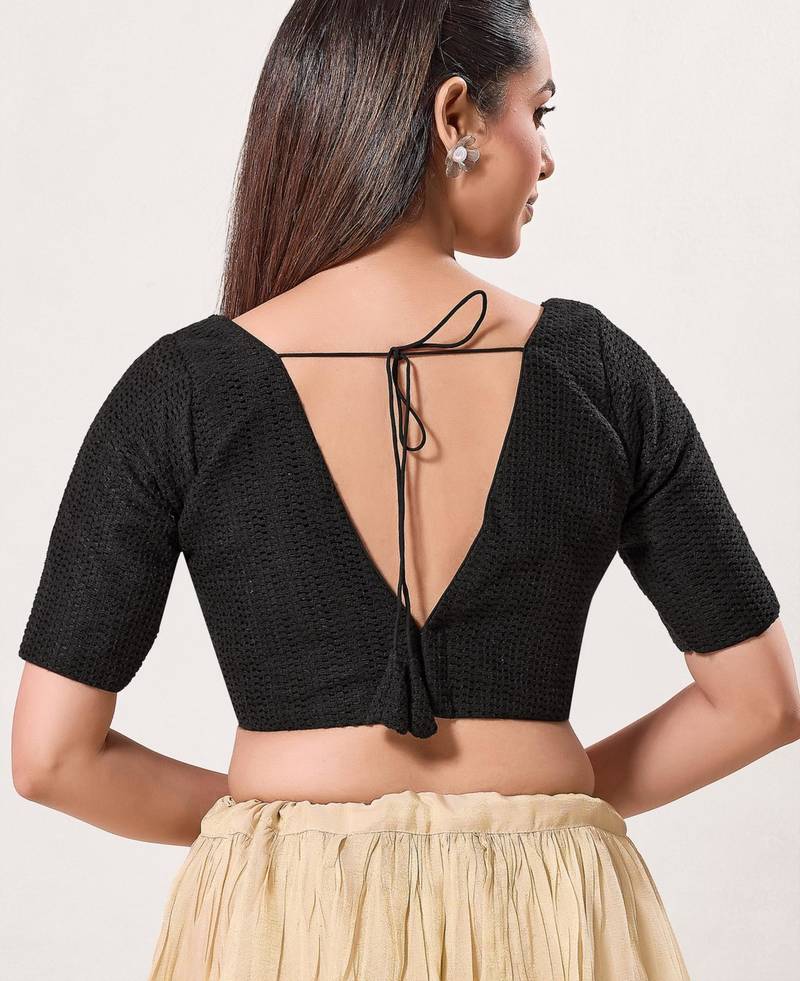 women's crocheo padded back-open elbow-length-sleeves saree blouse
