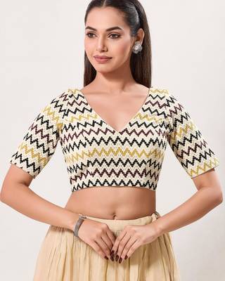 women's crocheo padded back-open elbow-length-sleeves saree blouse 1