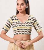 women's crocheo padded back-open elbow-length-sleeves saree blouse