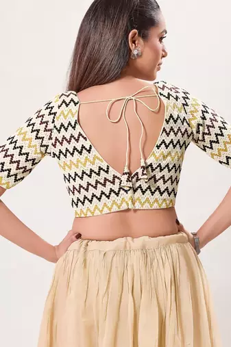 women's crocheo padded back-open elbow-length-sleeves saree blouse