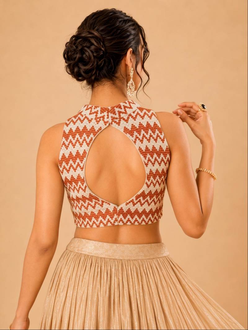women's net padded back open sleeveless saree blouse