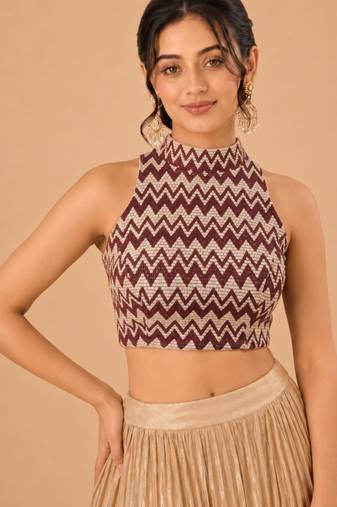 women's net padded back open sleeveless saree blouse