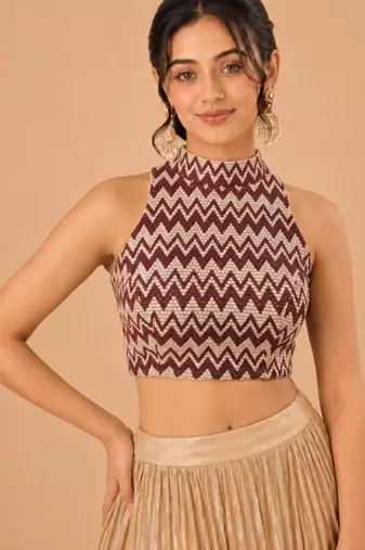 women's net padded back open sleeveless saree blouse