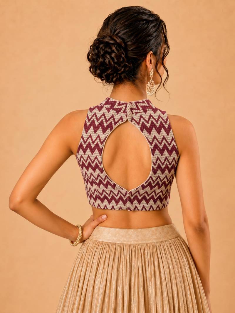 women's net padded back open sleeveless saree blouse
