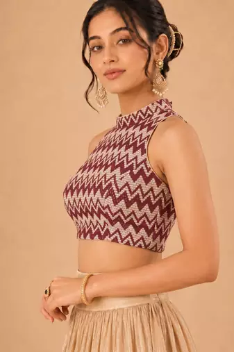 women's net padded back open sleeveless saree blouse