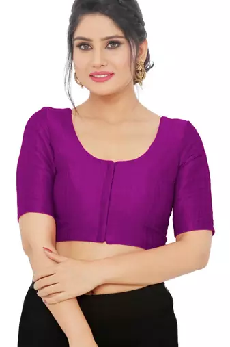 women's mulbury silk blend  padded front open elbow-sleeves saree blouse