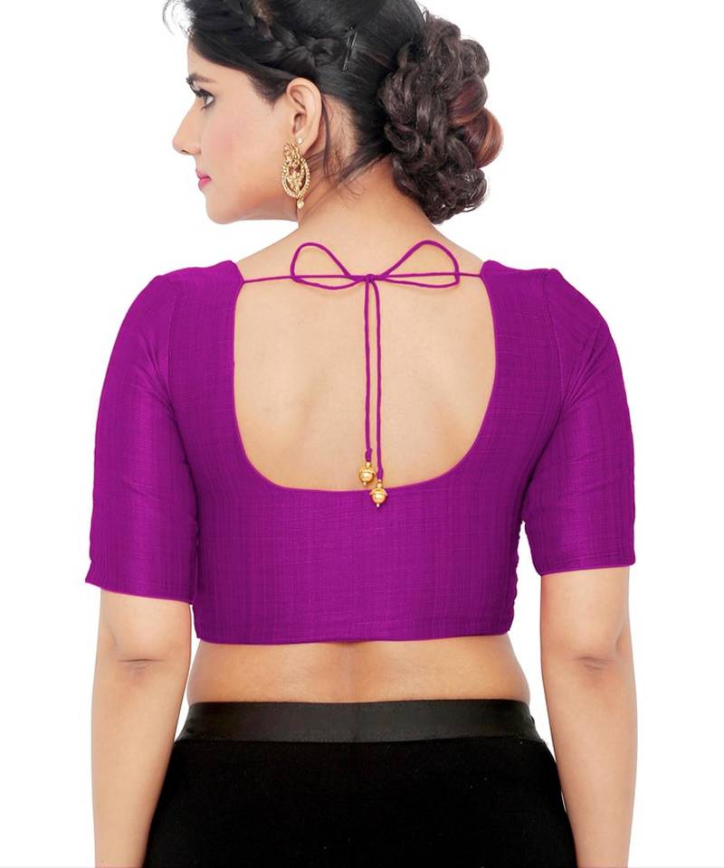 women's mulbury silk blend  padded front open elbow-sleeves saree blouse
