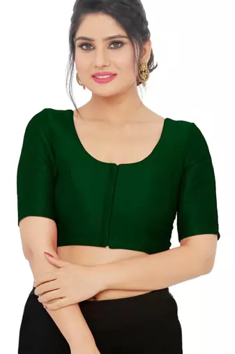 women's mulbury silk blend  padded front open elbow-sleeves saree blouse