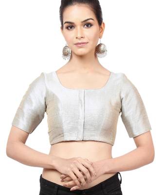 women's mulbury silk blend  padded front open elbow-sleeves saree blouse 1