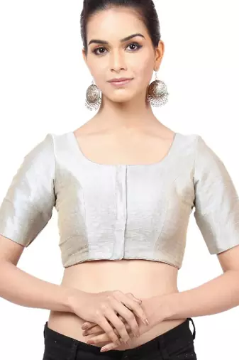 women's mulbury silk blend  padded front open elbow-sleeves saree blouse