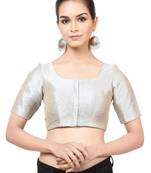 women's mulbury silk blend  padded front open elbow-sleeves saree blouse
