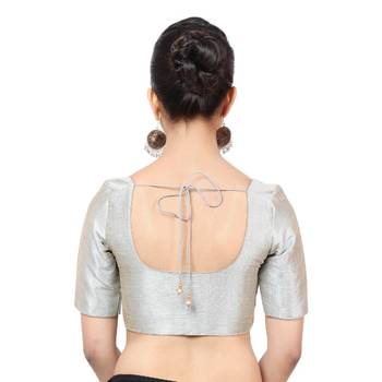 women's mulbury silk blend  padded front open elbow-sleeves saree blouse 2