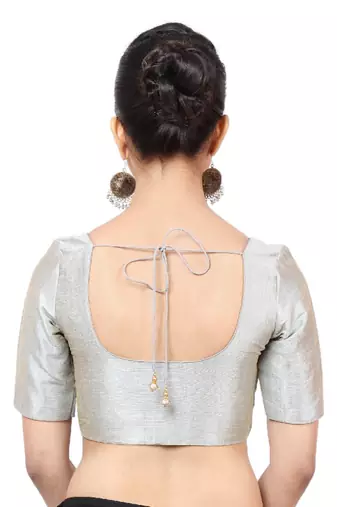 women's mulbury silk blend  padded front open elbow-sleeves saree blouse