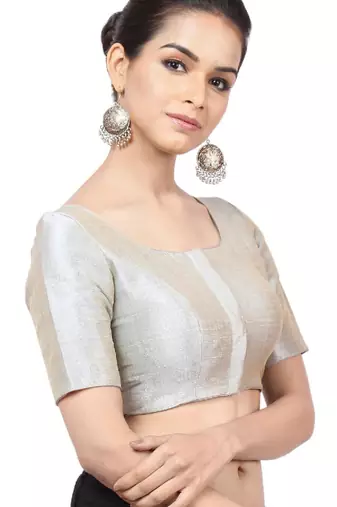 women's mulbury silk blend  padded front open elbow-sleeves saree blouse