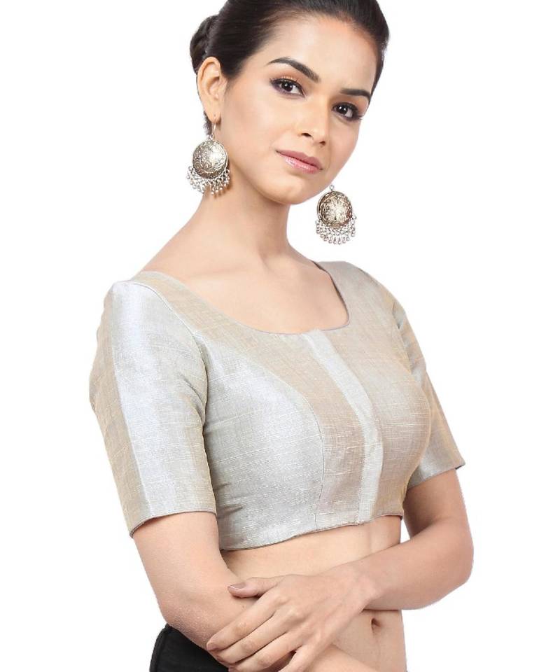 women's mulbury silk blend  padded front open elbow-sleeves saree blouse