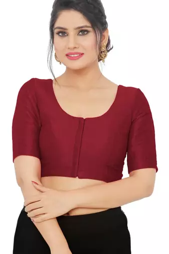 women's mulbury silk blend  padded front open elbow-sleeves saree blouse