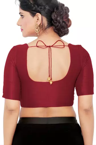 women's mulbury silk blend  padded front open elbow-sleeves saree blouse