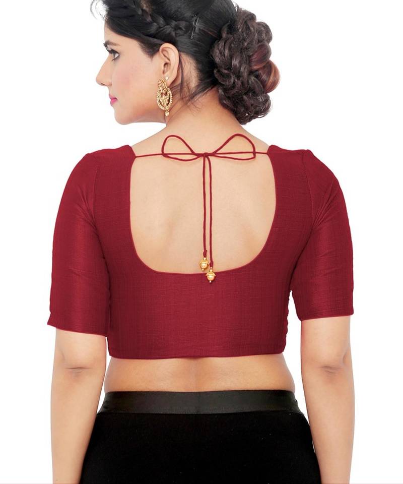 women's mulbury silk blend  padded front open elbow-sleeves saree blouse